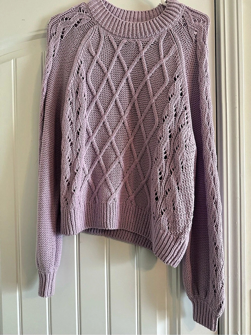LOFT Cable Knit Crewneck Sweater in Purple Size Small Like New